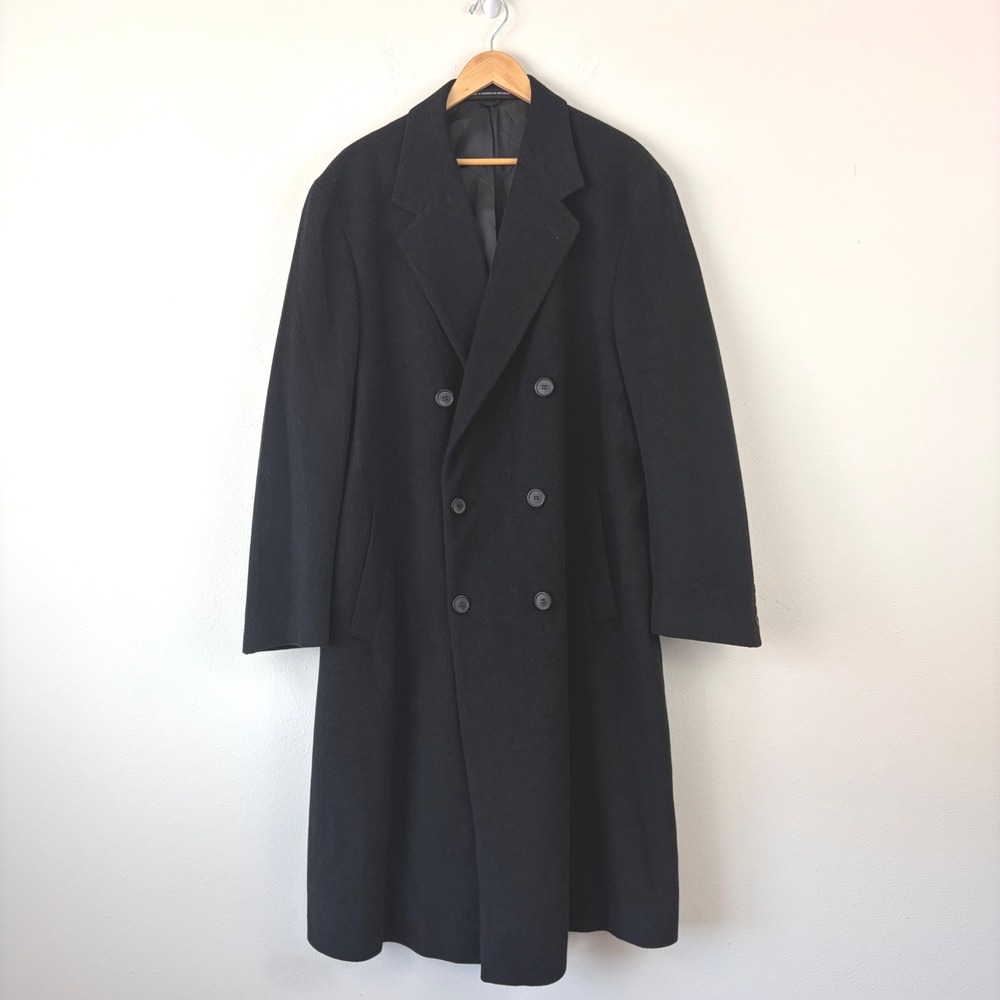 Ralph Ralph Lauren Mens Lambswool Cashmere Double Breasted Overcoat Black 46L